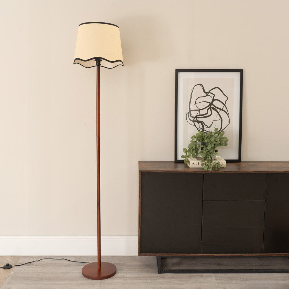 17 Stories Roshina 182 H cm Traditional Floor Lamp Walnut/Natural/Black 182cm H X 35cm W X 35cm D