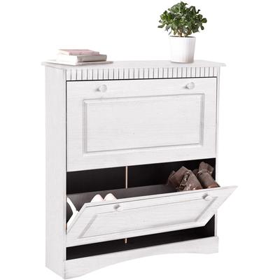 Schuhschrank OTTO HOME "Rustic, Schukommode, Schuhkipper, Dielenmöbel", weiß, Für 6-8 Paar Schuhe, Schränke, Schuhschrank, aus massiver Kiefer, 2 Schuhklappen, für 6-8 Paar, Kassettenoptik