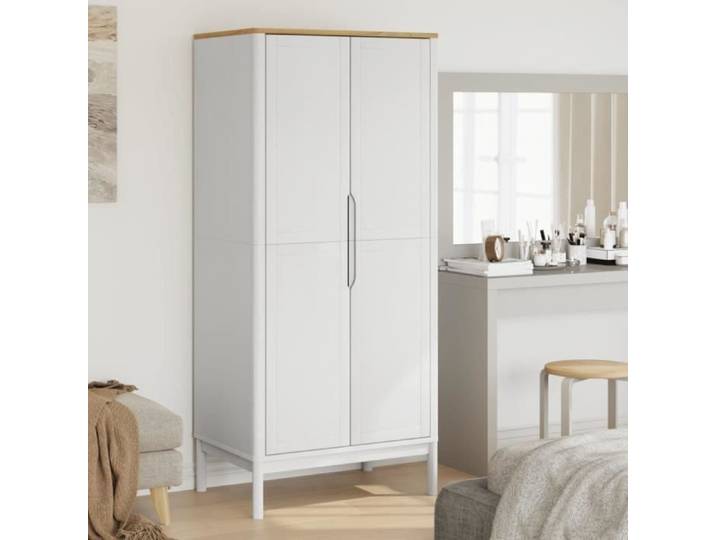 Garde-robe - V GEBY - FLORO - Bois massif de pin - 2 portes - Blanc - 77x53x171 cm