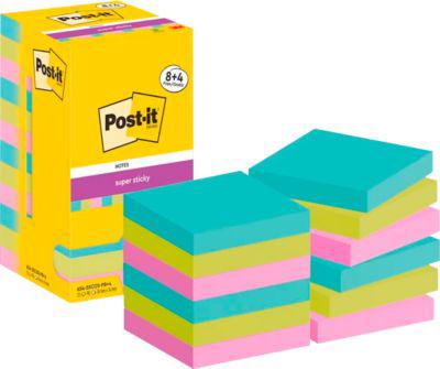 Post-It Super Sticky Notes, Cosmic Collection, 76 mm x 76 mm, 90 Blatt, 8 Blöcke + 4 Gratis/Packung, verschiedene Farben