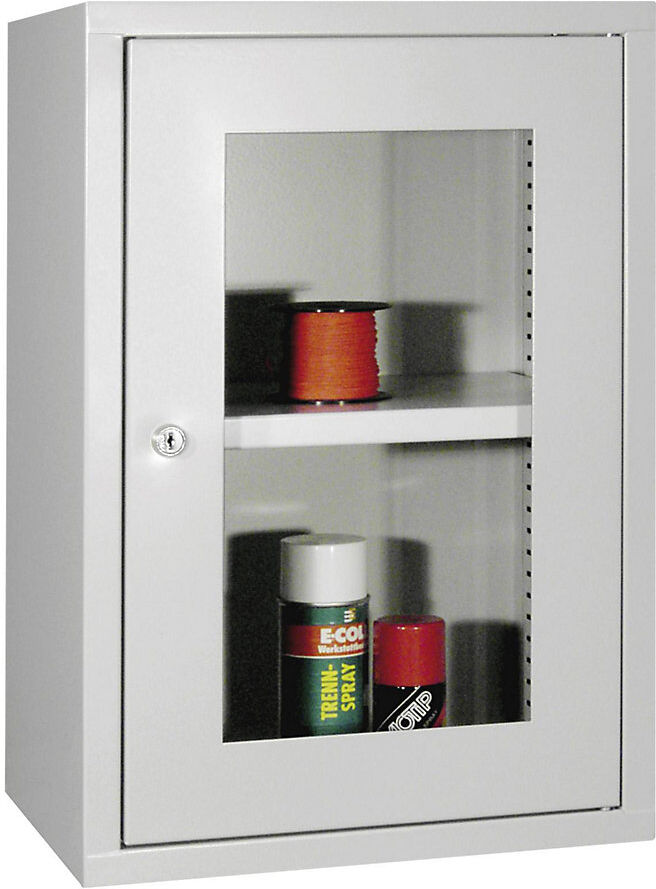 Hängeschrank, Höhe 600 mm, mit Sichtfenstertür/en, Breite 400 mm, glatte Rückwand, grau Pavoy