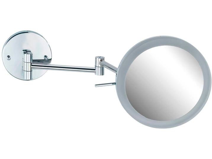 Wandspiegel WENKO Aura , grau (chromfarben), B:20cm H:24,5cm T:14,85cm, Stahl, Spiegel, Wandspiegel, 5-fach Vergrösserung