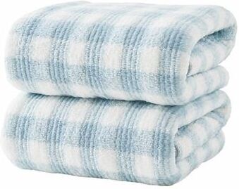 JML Soft Fleece Plaid Bath Towel with Checkered Design