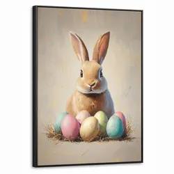 LEINWAND Bilder mit Rahmen - Osterhase - Pastell - Eier - 60x80