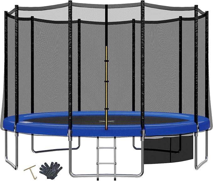 Trampolin Outdoor Kinder ? 183/228/305/366/427 cm, Gartentrampoline Indoor Kindertrampolin Komplettset mit Sicherheitsnetz, Leiter, Randabdeckung, Belastbarkeit 150 kg Blau