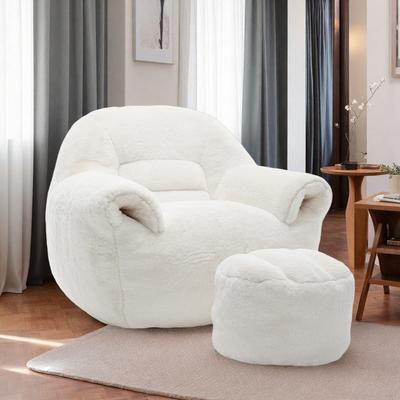 "42.5"" Faux Fur Bean Bag Sofa Chair with Back Support and High-Density Shredded Foam"