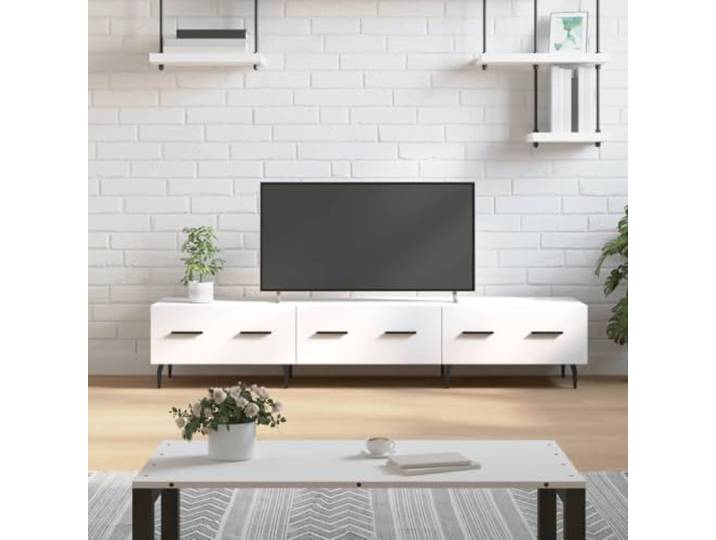 HEFZGDB TV-Schrank Weiß 150x36x30 cm Holzwerkstoff mit 3 Schubladen und Eisenbeinen, robuster Medienregal Stauraum Lösung für Wohnzimmer