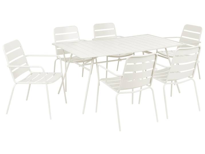 BELIANI Gartenmöbel Set Hellbeige Eisen 6-Sitzer Pulverbeschichtet Modernes Design Cashmere Outdoormöbel Gartenmöbel Essgruppe Gartengarnitur
