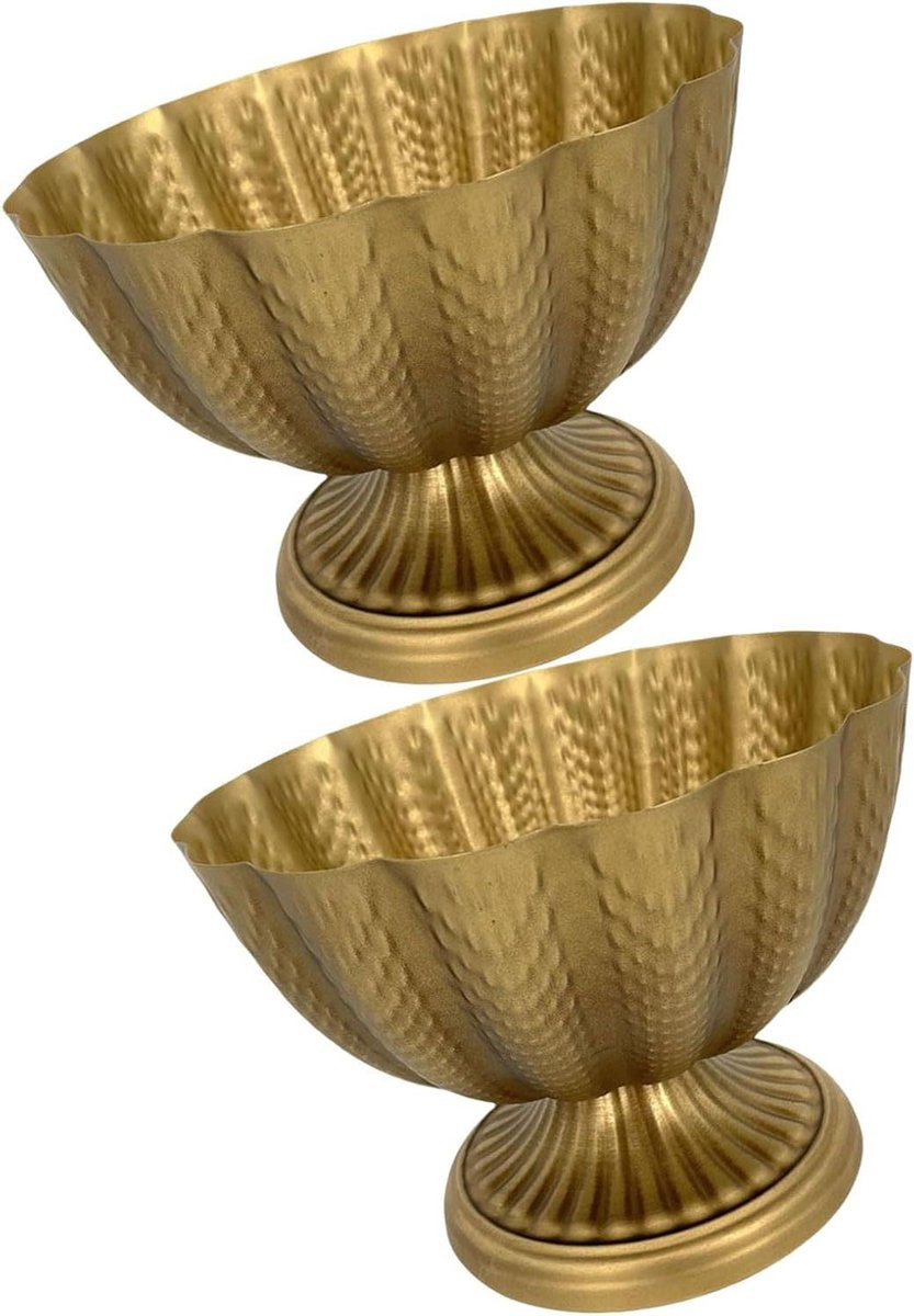 Vintage Vazen Set met Compote Kommen in Goud met Messing Afwerking, 2 Delig