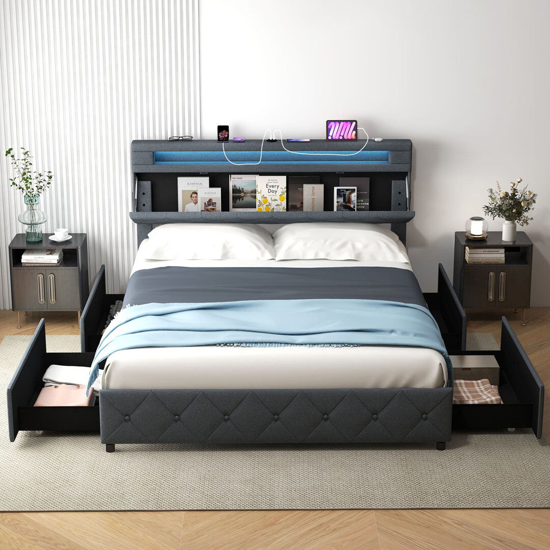 Brayden Studio Upholstered Bed Grey 162 x 210 cm
