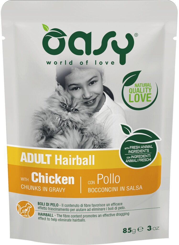 Oasy Umido Gatto Bocconcini Adulto Hairball Pollo 85 g