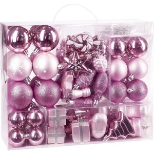 BRUBAKER Weihnachtskugeln 807700, rosa, Kunststoff, Set mit 77 Teilen