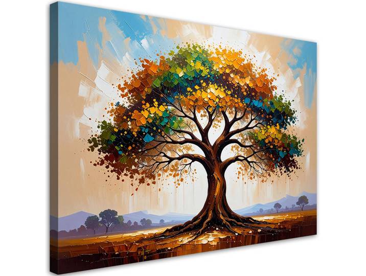 Feeby Leinwandbild Bunter Baum des Lebens gemaltes Landschaftsbild 90x60cm, Mehrfarbig, Baum/Pflanze/Natur, Rechteckig, 90x60 cm, Bilder & Rahmen, Bilder, Leinwandbilder