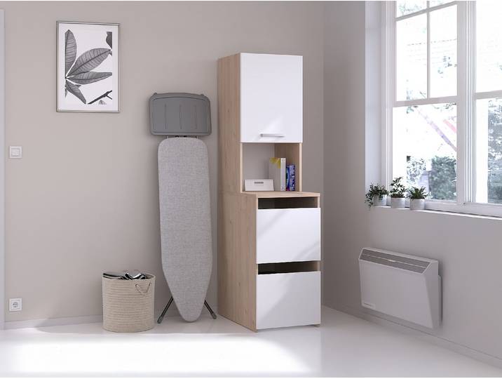 Aufbewahrungsmöbel für das Badezimmer mit Schränken & Regalen - Holzfarben hell & Weiß - 47 x 184 cm - ERKANO