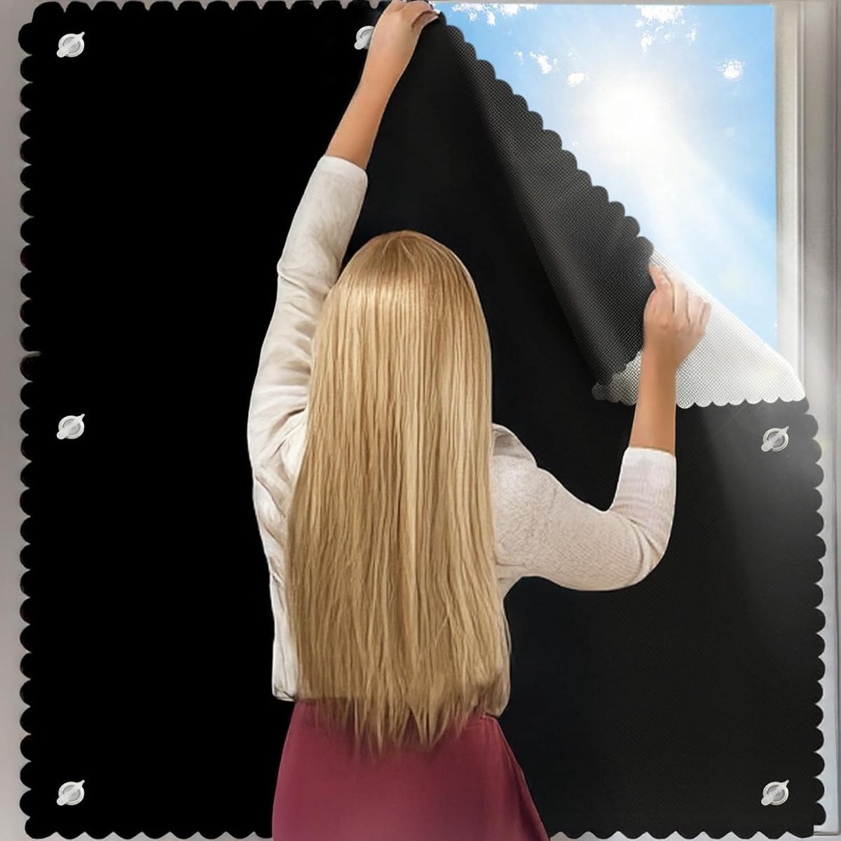 Omgoods Rolgordijn voor Dakramen - Zwart - Blackout - Zonder boren - 96 x 98 cm