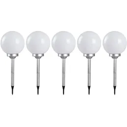 5er Set LED Solar Außen Steck Lampen Kugel Grundstück Erdspieß Leuchten weiß