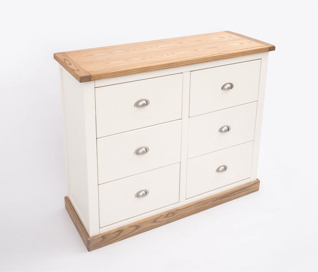 Brambly Cottage 110 cm W Chest of 6 Drawers Waxed Oak 91cm H X 110cm W X 40cm D