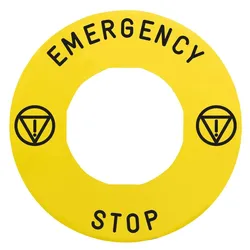 Schneider Electric ZBY9330T Schild Ø60 für Not-Halt/Not-Aus-Taster, EMERGENCY STOP/Logo ISO13850  - 10 Stück