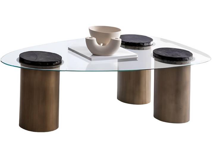 JVmoebel Couchtisch Transparenter Kaffeetisch aus Glas und Marmor in Dreiecksform (Packung), Made in Europa