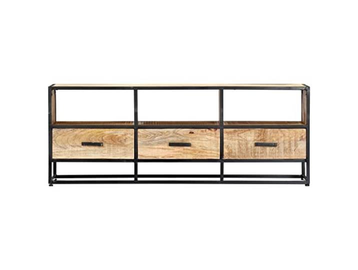 KGHERMDF TV-Schrank Massivholz Mango 120x30x45 cm 3 Schubladen, 3 Offene Fächer, Pulverbeschichteter Eisenrahmen, Industrieller Stil