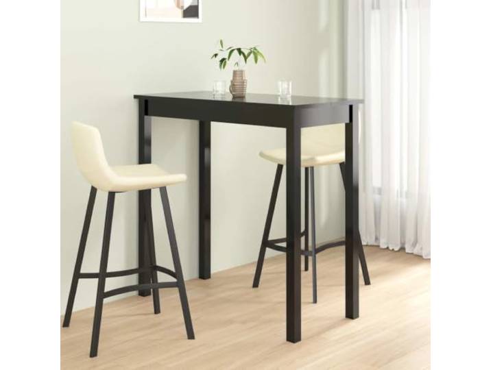 HEFZGDB Moderner Bartisch aus MDF mit massiven Holzbeinen, Schwarz, 115x55x107 cm, Stehtisch für Küche und Essbereich, stabile Tischplatte, platzsparendes Wohnaccessoire, einfach