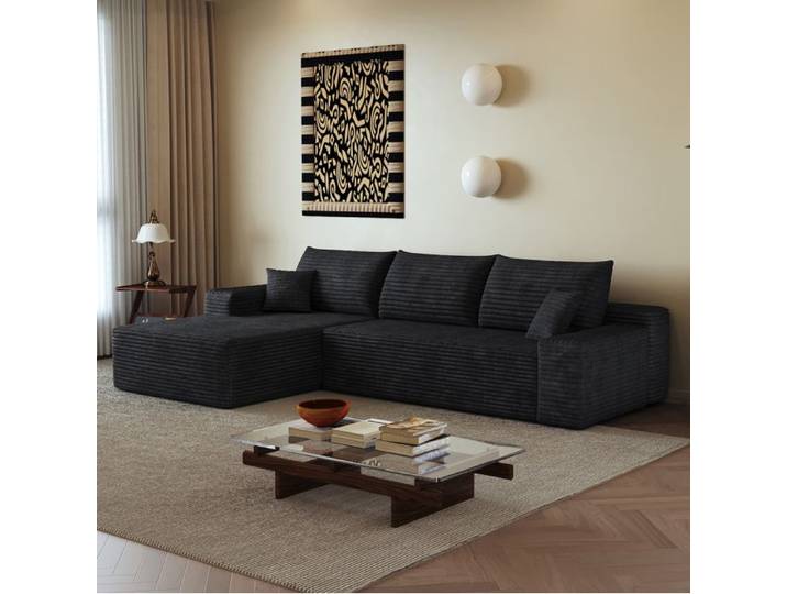 Canapé Modulaire Sans Cadre 270cm L-Shaped Chaise Longue Sofa Boneless Noir Confortable Facile à Monter