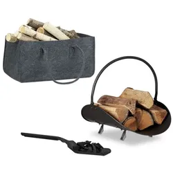Relaxdays 3 tlg. Kamin-Set Anthrazit,Schwarz