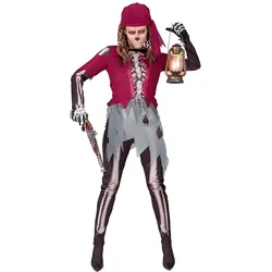 Widmann Piraten Skelett Damenkostüm Hemd mit Korsett und Rock, Leggings, Kopftuch (M)