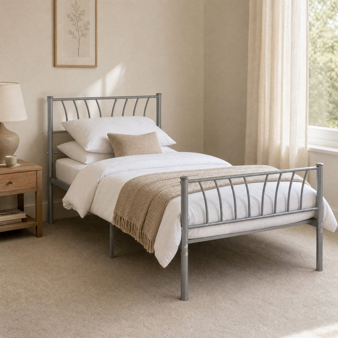 17 Stories Sanyra Metal Bed Silver Single (3')