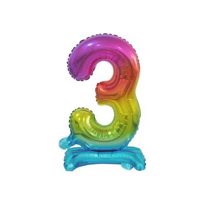 XL Folienballon Zahl 3 bunt regenbogen stehend 74 cm