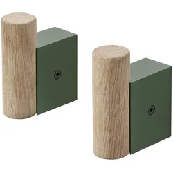 Muuto Attach Garderobenhaken 2er-Set, eiche / dunkelgrün