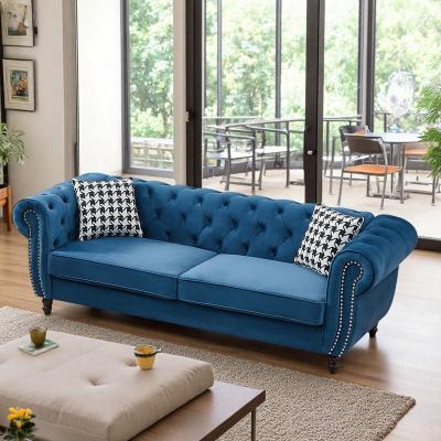 Velvet Chesterfield Sofa with Roll Arms and Nailhead Trim