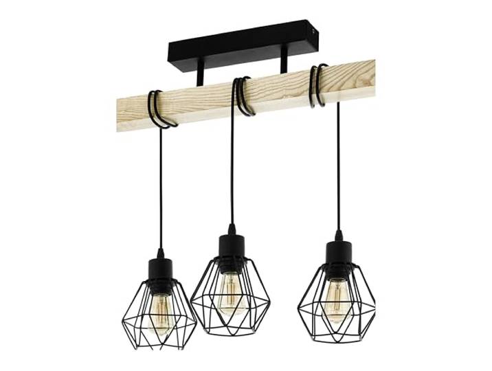 EGLO Deckenlampe Townshend 5, 3-flammige Vintage Pendelleuchte, Holzbalken