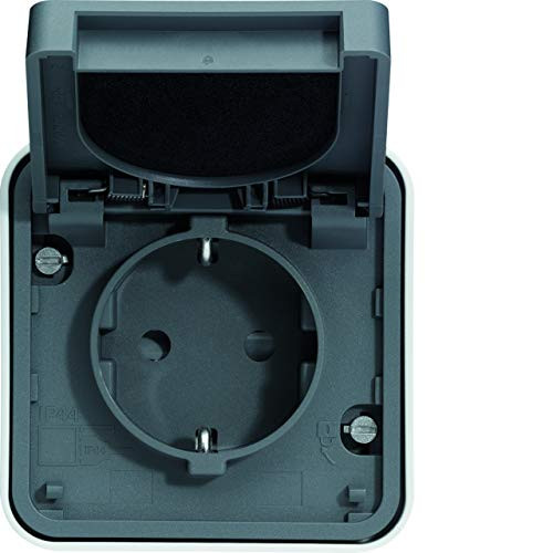 Hager Cubyko Stopcontact 2P + T, 16 A, Schuko, Opbouw, Grijs