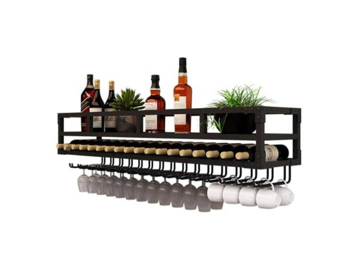 Failjierue 3-lagiges rustikales Weinregal aus Metall zur Wandmontage Weinflaschen, Stielgläser, Glas-Hängehalter, Zuhause, Küche, Bar, Dekoration(100x25x27cm)