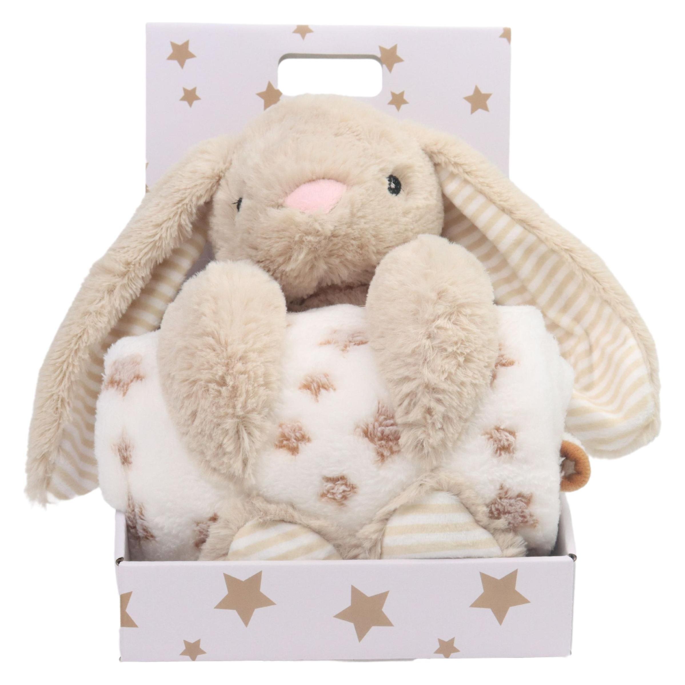 Carlo Baby - Fleece Blanket Beige Star & Stuffed Animal Beige Rabbit (18433) (90 x 75 cm) (18433)