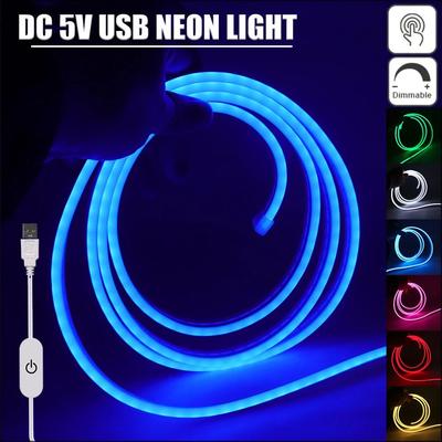 Inspired Living USB Touch Dimmable Neon Strip Light 5V Flexible Neon Rope For DIY Room Decor green 4m