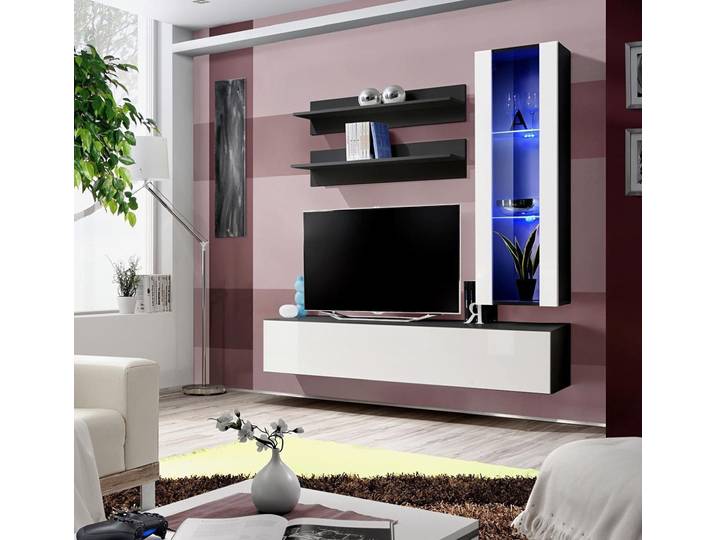 Xlmoebel Wohnwand Wohnzimmer Regal TV Schrank Hänge Vitrine Holz Möbel, (4-St), Made in Europa