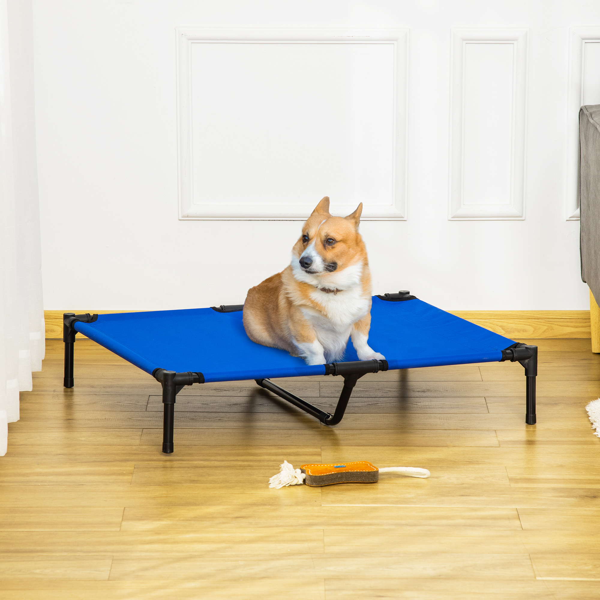 Pawhut Letto Rialzato per Cani Fresco e Traspirante Letto per Cani di Taglia Grande 92x76x18 cm per Interni ed Esterni Blu   Aosom Italy