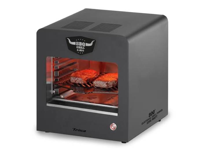 Trisa BBQ Grill X-800 2200W, 800°C Oberhitze, Indoor und Outdoor Halogen-Infrarot, Indoor & Outdoor, inkl. Pizzastein & Pizzaschaufel, Grillrost, 2 Auffangschalen