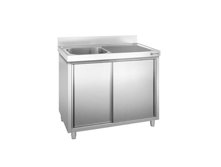 GGM Gastro Spülschrank PREMIUM 1200x600mm mit 1 Becken links Hochwertiger Edelstahl, schallgedämmt, leicht zu reinigen, standsicher durch verstellbare Füße, für den Dauereinsatz