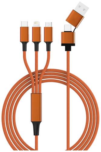 Smrter USB-Ladekabel USB 2.0 Apple Lightning Stecker, USB-A Stecker, USB-C Stecker, USB-Micro-B Stecker 1.20 m Orange mit OTG-Funktion, Stoff-Umman
