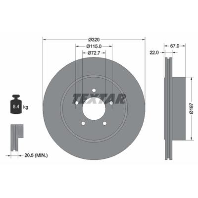 TEXTAR Bremsscheibe PRO+ 92177205 320mm 22mm für Chrysler