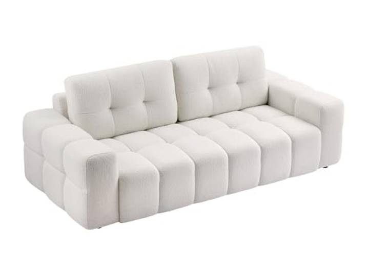 Vente-unique Sofa 3-Sitzer - Bouclé-Stoff - Weiß - SOPELANA Weichheit des Frotteestoffs Gepolsterter Effekt
