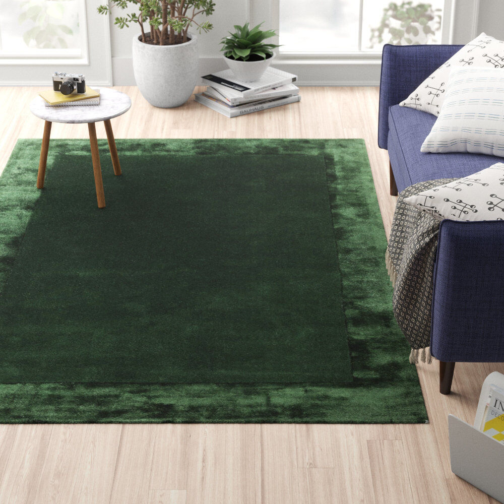 Wade Logan Abital Rectangle Wool and Viscose Hand Woven Dhurrie Area Rug Green Rectangle 200 x 290cm