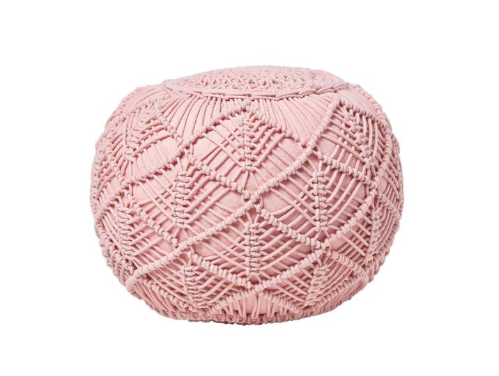 Homescapes Pouf rosa im Makramee-Stil, 40/40/35 cm, Rosa, Uni, Rund, 40x35x40 cm, Wohnzimmer, Sessel, Hocker & Hockerbänke, Poufs