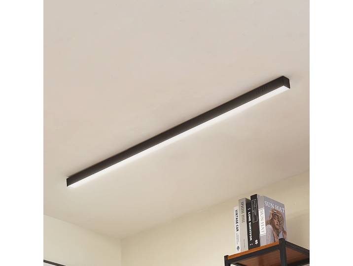 Plafonnier LED Teniona 132 cm, noir, aluminium - Lucande - Salon / séjour - Moderne - Affleurante