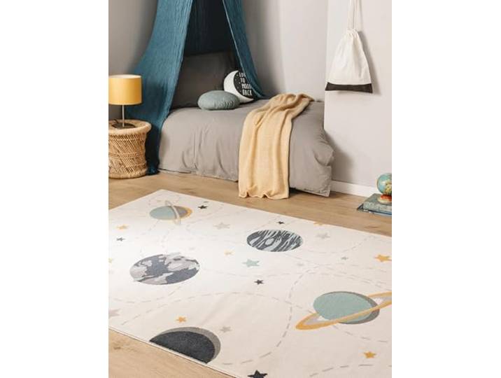 benuta lytte Kinderteppich Apollo - Kunstfaser - Rechteckig & im Style: Kindermotive, Sterne - Pflegeleicht für Kinderzimmer, Cream, 120x170 cm