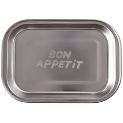 RICE Edelstahl Kinder Teller mit Lasergravur, Bon Appetit - 24,6 x 17 x 3,5 cm