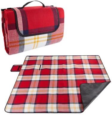 Wakeman Outdoors Outdoor Picnic Blanket with Foam Padding - Waterproof, Foldable Beach Mat for Travel, Camping, Festivals by Wakeman (Red Plaid)